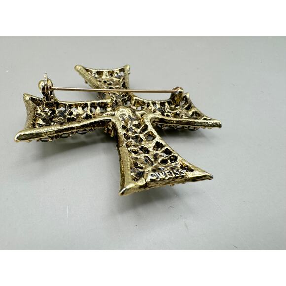Vintage Weiss Maltese Cross Peridot Green Rhinestone Brooch - Picture 7 of 7